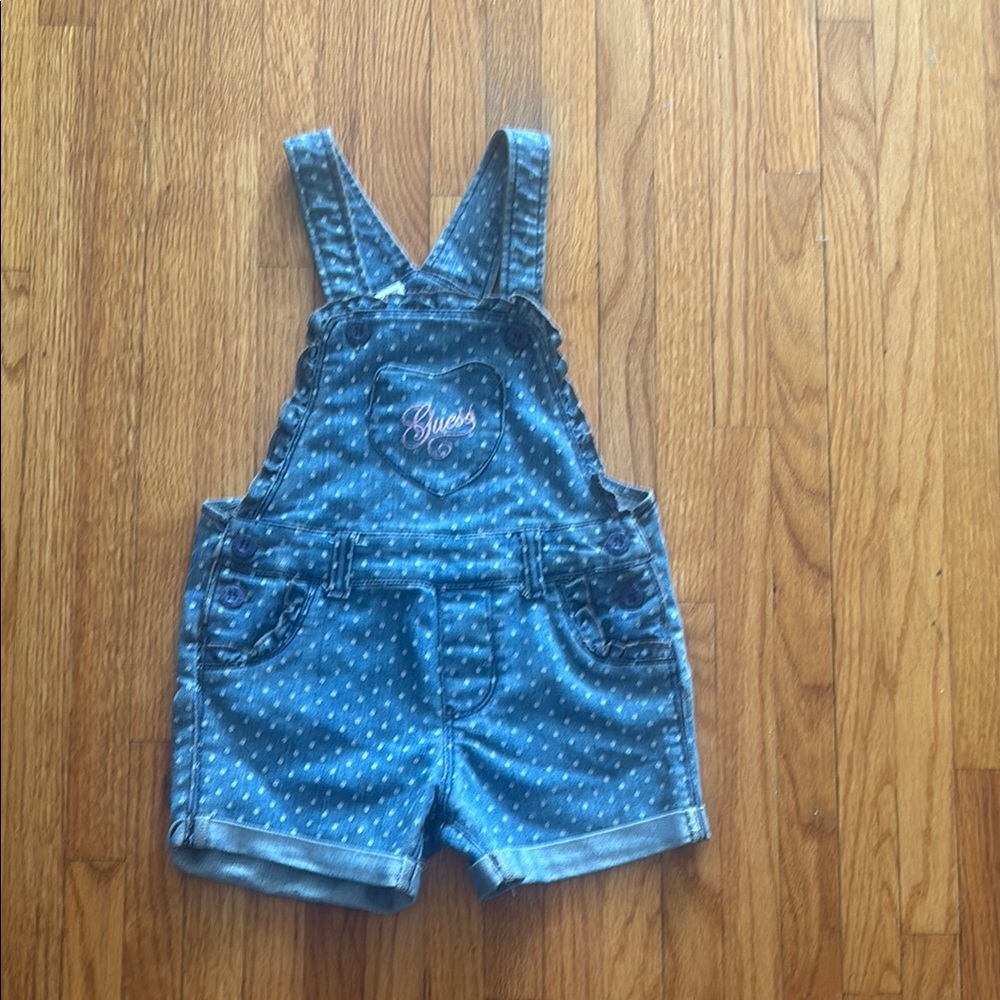 Guess Blue Polka Dot Kids Overalls heart pocket